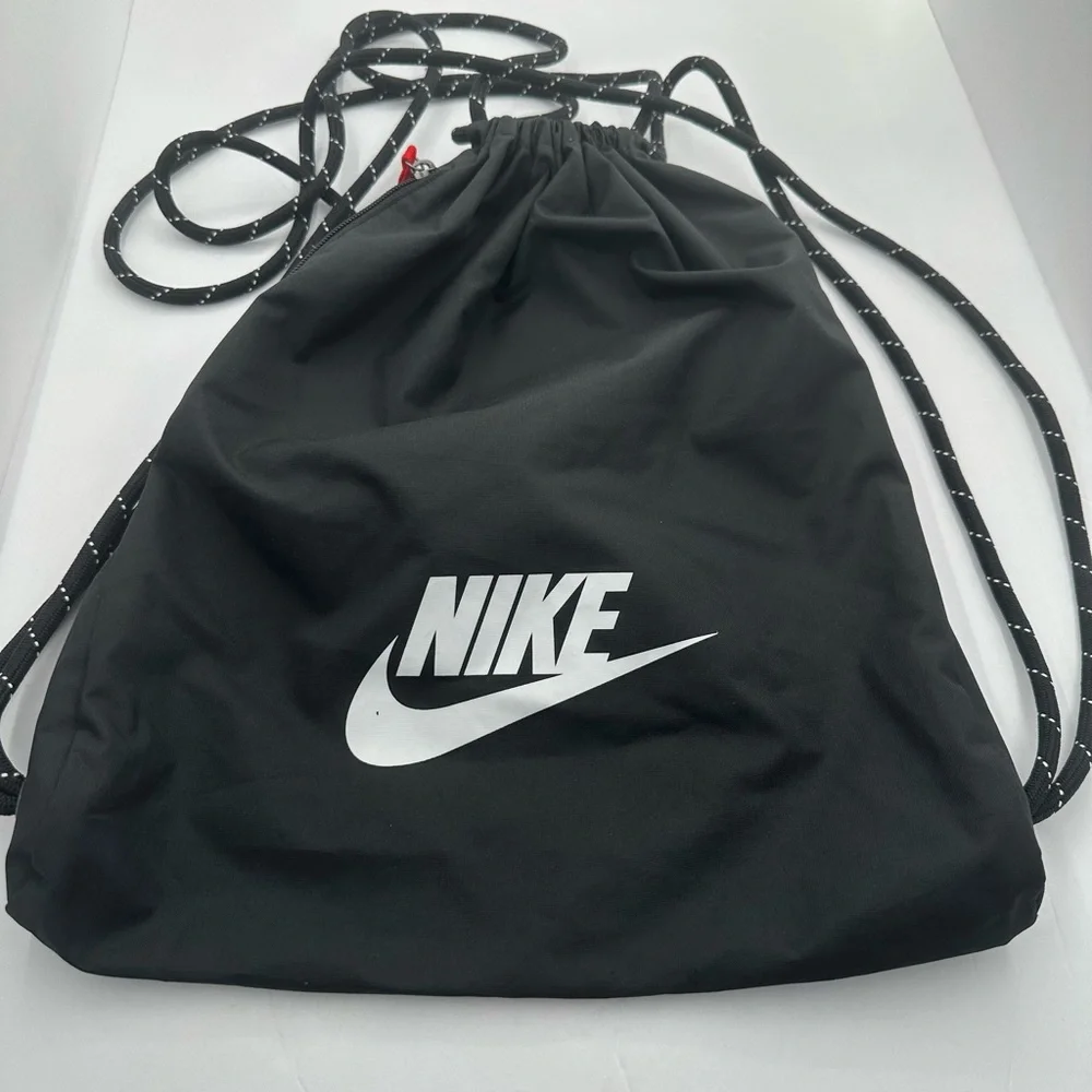 Nike Black Drawstring Sports Sack with White Logo and Red Accent